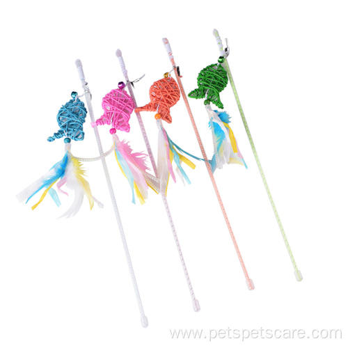 Rattan fish toy for pet cat playing stick